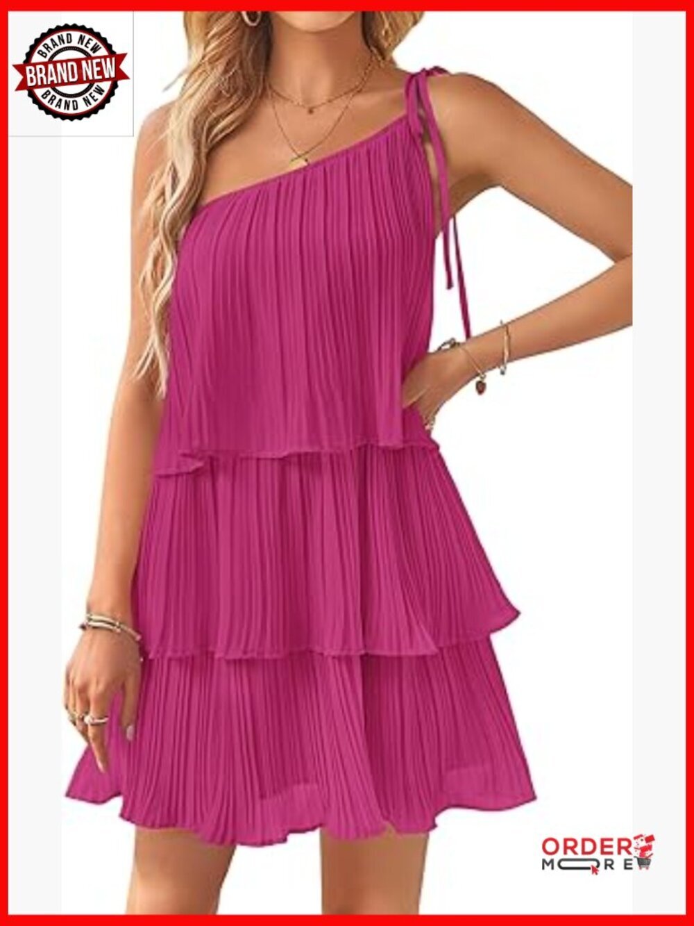 Boho One Shoulder Ruffle Tiered Chiffon Mini Dress
